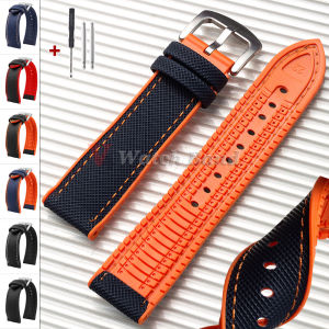 New Nylon Sailcloth Rubber Hybrid Watch Strap Universal Silicone Waterproof Watch Band 18mm 20mm 21mm 22mm Orange Blue Bracelets