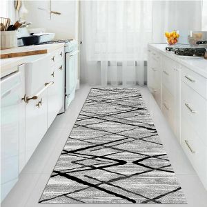VIKAMA Modern Geometric Runner Rug Anti-Slip Kitchen Stair Floor Mat Washable Hallway and Balcony Carpet Home Decoration