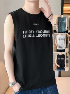 ROMON | Lormen Mens Ice Silk Vest Summer Thin Print Sleeveless T-shirt Casual Sports Underwear Polyester Fiber Standard Fit Online Sale