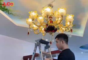 Đèn Chùm Treo Trần Pha Lê Cao Cấp JUDO Chao Đá 15 Tay Trang Trí Phòng Khách Tặng Kèm Bóng Led - Bảo Hành 10 Năm