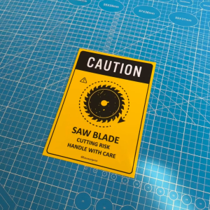 Caution Saw Blade Cutting Risk Handle With Care. Warning. Sign Label Notice Signage. Laminated Waterproof Scratch Resistant. Suitable for Indoor and Outdoor.
