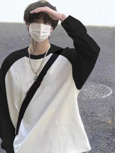 KETONG | Spring Autumn Cotton T-Shirt Black and White Splicing Loose Shoulder Insertion