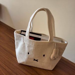 52TOYS | Kawaii Miffy Handbag Cartoon Rabbit Corduroy Portable Multifunctional Commute Cosmetics Storage Bag Girl Birthday Handbag Gifts