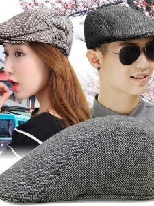 หมวกเบเร็ตผ้าขนสัตว์ลายสก็อตแฟชั่นสำหรับทั้งชายและหญิงในฤดูใบไม้ผลิและฤดูใบไม้ร่วง หมวกทรงปากเป็ดแบบลำลอง หมวกทรง Cape หมวกทรง Forward