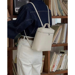 Loro*pian Womens Backpack Korean Style Versatile LP Lychee Pattern New Model Capacity Handbag Shoulder Crossbody Bag