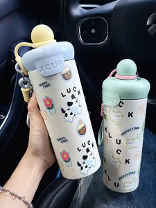 【Low Price】600ML Cute Stainless Steel Coffee Mug With Leakproof Lid Creative Animal Floating Ball Hot And Cold Vacuum Insulation Cup