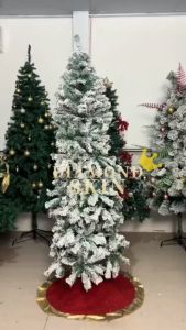 Pencil Christmas Tree 5/6/7.5FT 1100 Thick Branch Tip Hinged Thin Christmas Tree with Metal Stand for Indoor Outdoor Christmas Home Decoration