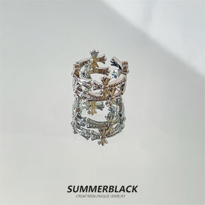Exquisite Cross Design Finger Ring for Women Luxury Lightweight Alloy Ring with Royal Number Pattern New 2024 Trendy Accessory