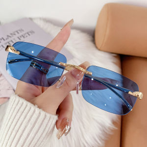 Fashion Style Rimless Sunglasses Mens 2024 Anti-Glare Sunglasses Fashion Trimming Sun Protection Glasses Travel Photography Women