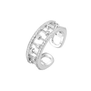 แหวนนิ้วชี้ทรงหกเหลี่ยมสีเงิน แหวนหนาประดับเพชรเซอร์โคเนีย แหวนนิ้วชี้สำหรับผู้หญิง ดีไซน์หรูหรา เครื่องประดับมือสุดเก๋