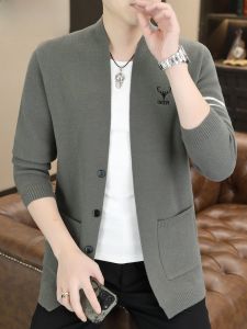 HENGYUANXIANG | Hengyuanxiang Mens Knitted Sweater Jacket V-neck Slim Fit Autumn Fashion Casual Long Sleeve Urban Style Comfortable Fabric