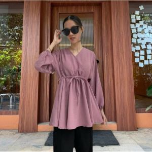 Blouse Atasan wanita Jumbo Lengan Panjang Blouse wanita model kekinian Atasan Crinkel premium