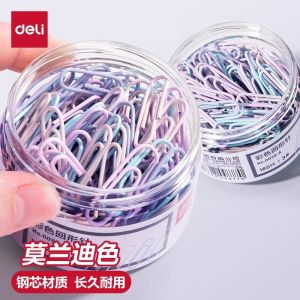 Deli Metal Office Supplies Paper Clips Electroplated Thickened Curly Clips Colorful Paper Clips Combination of Three Pins