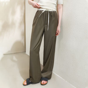 Miccbeirn | 50% Wool Wide Leg Pants Casual Commute Style High Waist Elastic Waist Straight Cut Fashionable Versatile Loose Fit Trousers