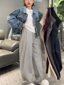 Casual High Waist Wide Leg Pants Womens Loose Fit Sweatpants Autumn New Style Sweet Pepper Pants Floor Length Draping