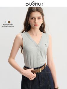 DUSHU | V-neck Fashion Office Letter-embroidered Leisure Tank Top Multicolor