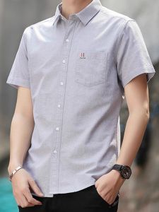 ROMON | Lormen Mens Short Sleeve Shirt Summer Thin Pure Cotton Half Sleeve Stylish Casual Workwear Ice Silk Outerwear Commute Style