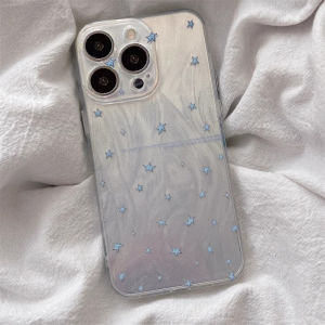 Transparent Blue Star Silicone Phone Case for Apple 15PLUS 14 Feather Pattern 13PRO 12Mini Full Cover 11PROMAX Anti-Fall XR XSMax Female Model
