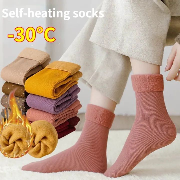 Winter Warm Wool Cashmere Mid-calf Sock Winter Women Men Plush Casual Solid Color Thicken Stocking Soft Velvet Home Floor Socks