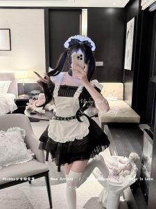 Miubby Greys Love Gothic Stripe Short Dress Japanese Style Polyester Fabric Daily Wear Cosplay Skirt for Young Women