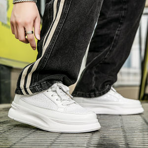 ORNGMALL Mens Casual Sneakers Thick-Soled Non-Slip Comfortable Skateboard Shoes Lightweight Black White All Seasons Walking Shoes Size 36-45