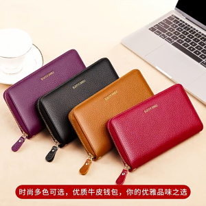 BANYANU Women Elegant Long Wallet Anti RFID Card Holder Woman Cowhide Genuine Leather Wallet with Zipper Coin Purse New Design 2025