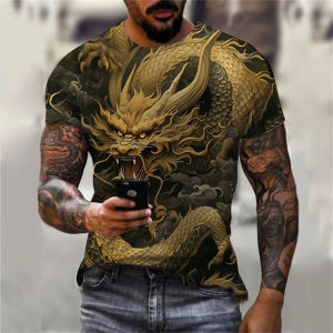 Dragon 3Dพิมพ์ผู้ชายเสื้อยืดHip Hopแขนสั้นฤดูร้อนสบายๆเสื้อผ้าManขนาดใหญ่Streetwear Harajuku O-คอTop Tees