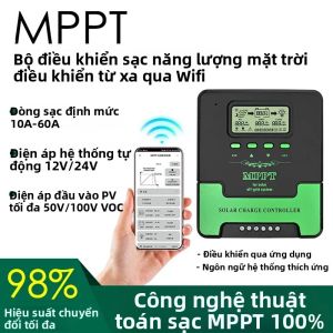 Bộ Điều Khiển Sạc Năng Lượng Mặt Trời MPPT Tự Động WiFi 12V 24V Màn Hình LCD 60A 50A 40A 30A 20A 10A Điều Chỉnh Hai Cổng USB
