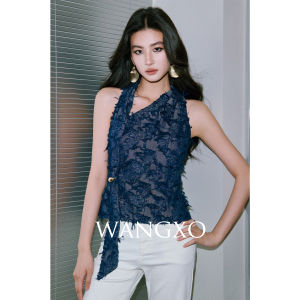 WANGXO | Áo Thun Jean Dây Quai Hạt Pe Tassel Asymmetrical Thời Trang