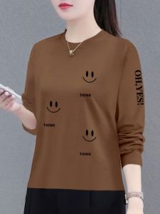 Pure Cotton Long Sleeves T-Shirt Womens Spring and Autumn New Arrival Loose Tummy Hiding Slimming Bottoming Shirt Western Style Fashion round Neck Tops Trendy