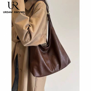 American Retro College Style Large Capacity Womens Shoulder Tote Bag Summer New Loose Feel PU Leather Soft Handbag