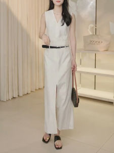 High Waist A-Line Midi Skirt with Split Design for Women Summer New Style Commute Casual Long Skirt Versatile White Skirt