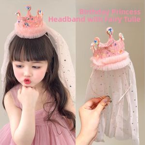 Pink Crown Princess Veil Hairband