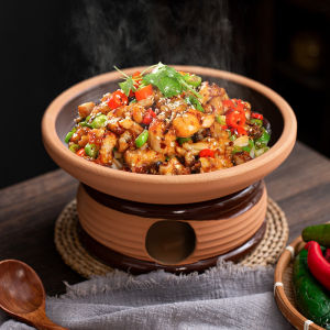 Commercial Ceramic Tujue Dinnerware Set for Hunan Cuisine Dry Cooking Clay Pot Stove Base Heated Stand Non-Cracking Earthy Dish