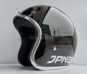 Helm Bogo JPN List Chrome Hitam Metalik Kaca datar dan kaca Cembung