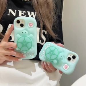 3D escopic Bracket เต่าเรืองแสงซิลิโคนสำหรับ iPhone 11 12 13 14 15 Pro Max Luminous Soft ซิลิโคนเคสศัพท์ปลอก Cover