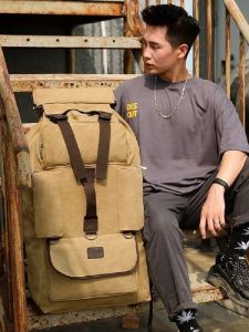 120L ความจุขนาดใหญ่พิเศษผ้าใบหนากระเป๋าเป้สะพายหลังกลางแจ้งสําหรับผู้ชายกระเป๋าเดินทางผ้าฝ้ายกระเป๋าสะพายไหล่เหมาะสําหรับการเดินป่าและการเคลื่อนย้าย