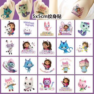Gabbys Birthday Party Theme Tattoo Stickers Disposable Water Transfer Tattoo Decals for Childrens Doll House Decoration