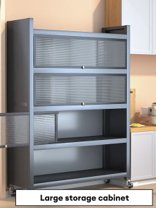 【Daily Suki Store】3/4/5 Layers Carbon Steel Kitchen Storage Rack Dustproof Storage Cabinet with WheelsMulti-layer Enclosed Organizer Rack For Kitchen Living room