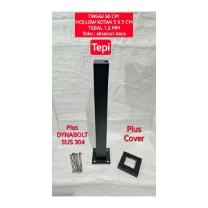 TIANG RAILING KACA TINGGI 50CM HITAM BLACK TEPI TENGAH SUDUT SPIGOT HOLLOW 5X5 TOPLESS GLASS STAINLESS STEEL 304