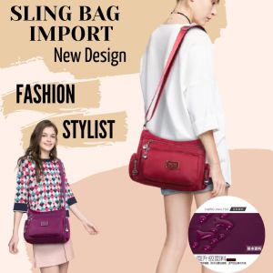 TAS SELEMPANG BAHU NYLON WATERPROOF WANITA SLEMPANG KOREA SLING BAG IMPORT SELENDANG MURAH TERBARU - NY077