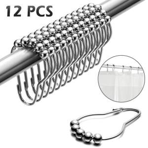 Elegant 24pcs Stainless Steel Shower Curtain Hooks Five-Bead Gourd Design Durable Curtain Rings for Bathroom Window Treatment