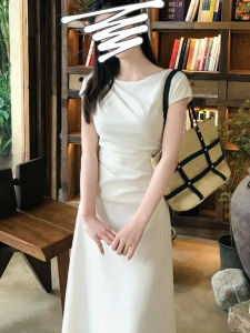 Elegant French Lightweight Chic Simple A-Line Dress Women Summer Slimming High Waist Dress Stylish Short Sleeve Long Dress