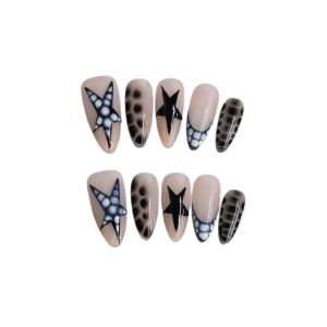 10pcs Handmade Y2k Star กดบนเล็บจระเข้พิมพ์ฝรั่งเศสเล็บปลอมเคล็ดลับสวมใส่ Reusable Spice สาวหวาน Cool เล็บปลอม