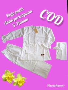 stelan baju putih polos anak perempuan usia 3 sampai 6tahun paud TK/set manasik haji bahan katun /baju Muslim anak perempuan cantik