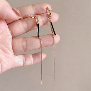 Retro Long Black Gold Tassel Earrings Luxury Fashion Elegant Simple Design Ear Jewelry Alloy/Plated Silver/Plated Gold Material