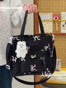 Large Capacity Canvas Shoulder Bag Versatile Japanese Style Student Commuter Handheld Tote Bag with Phone Pocket And ID Holder