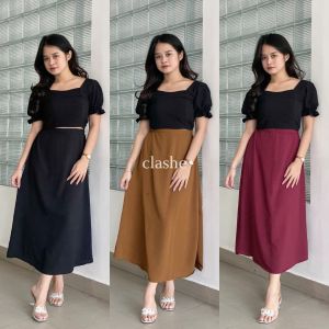 Elva Skirt Rok Payung Wanita Crinkle Airflow Anti Lecek Korean Style Terbaru Kekinian Viral by Clashe