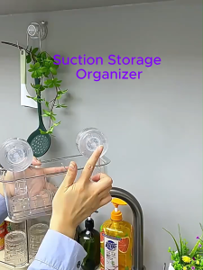 Suction cup wall storage rack hanging basket shelf with drain come with divider suitable bathroom kitchen