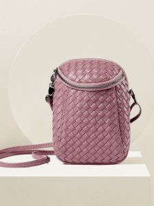 Authentic Leather Weave Mobile Phone Bag Shoulder Crossbody Shell Bag Mini Bag Fashion All-Match Soft Leather Bag K-style Trendy Women